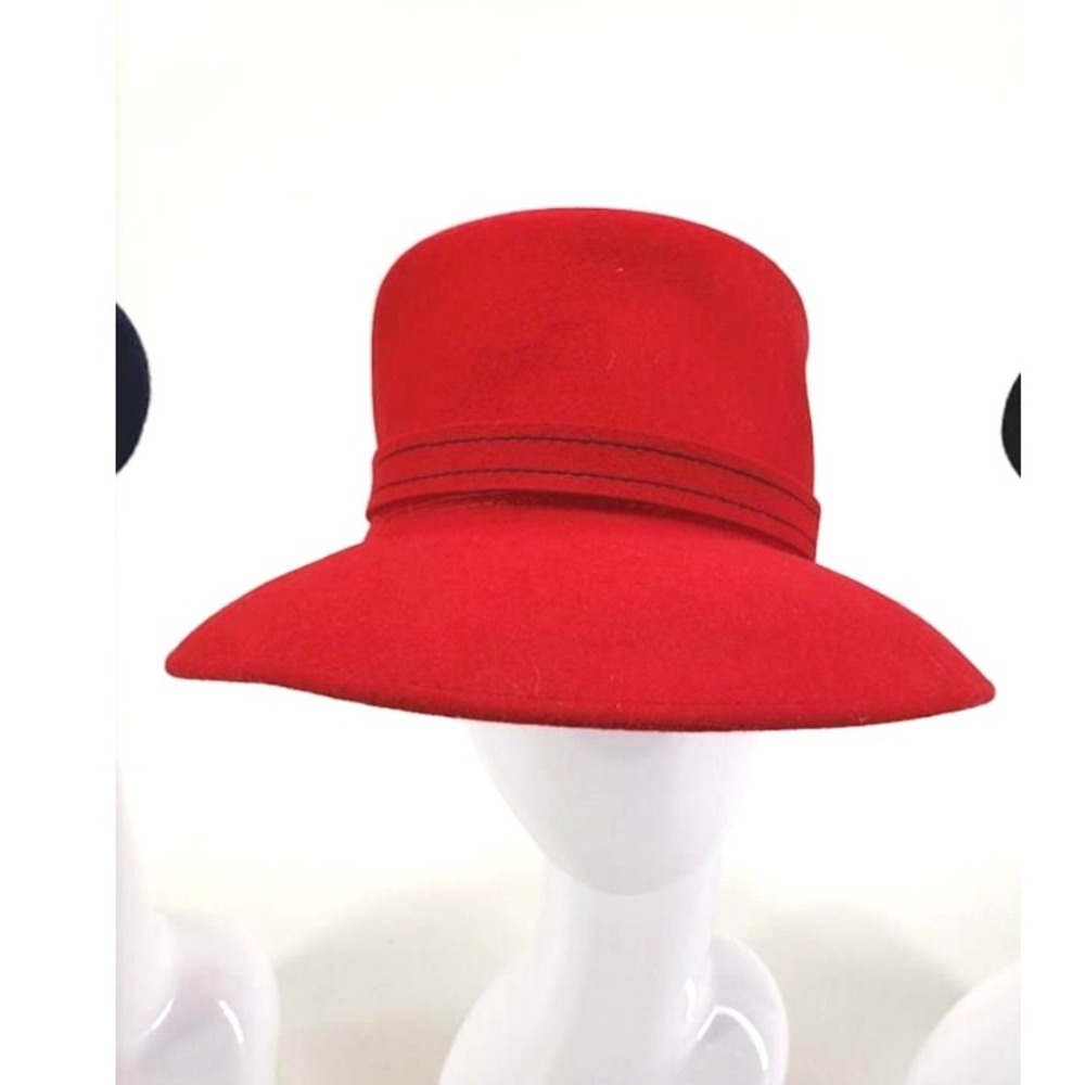Vintage Memar Florence Italy Red Wool Bowler‎ Hat Women's Party Wedding Church